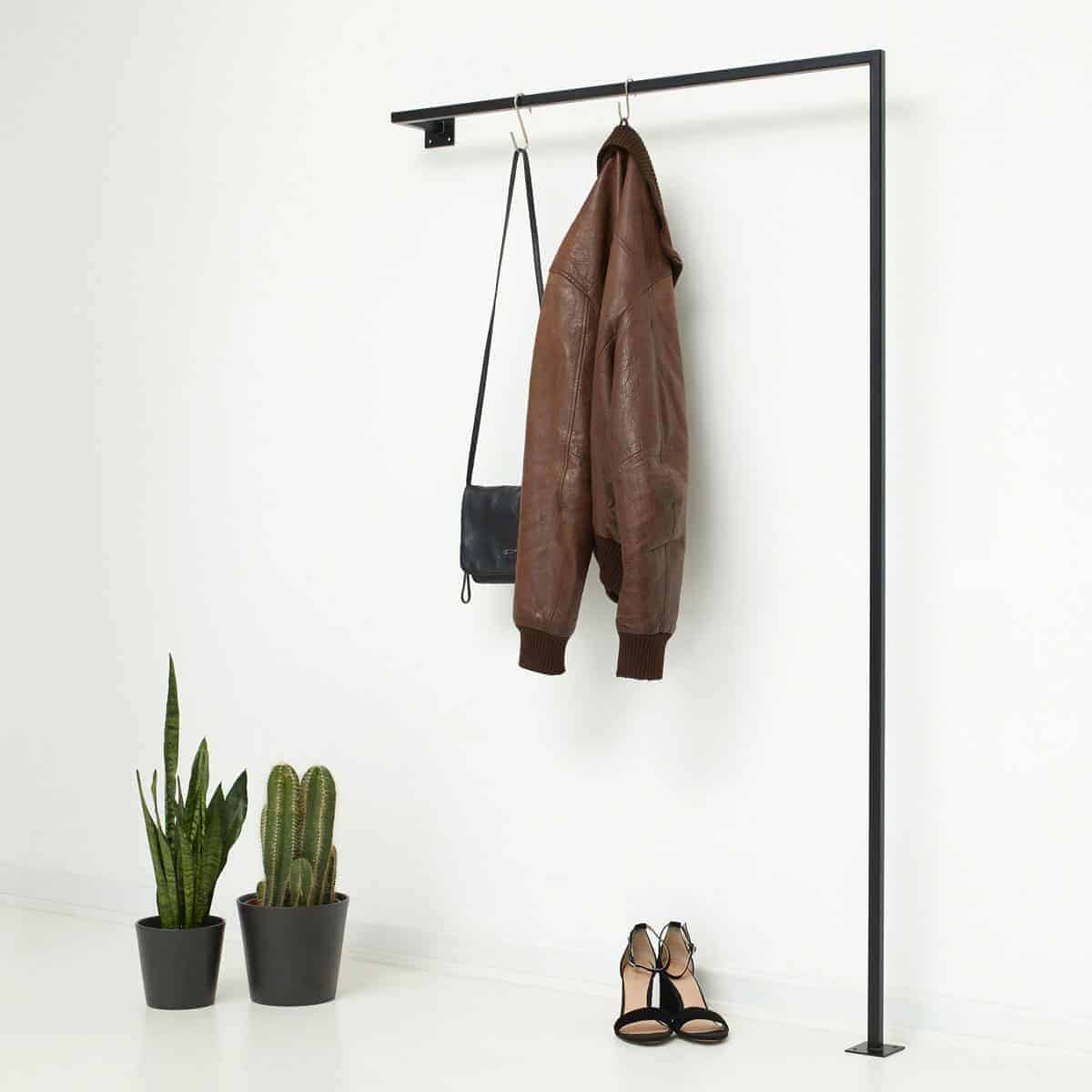 Kleiderstange Industrial Style Garderobe für schmalen Flur geschweisst aus Metall schwarz pulverbeschichtet